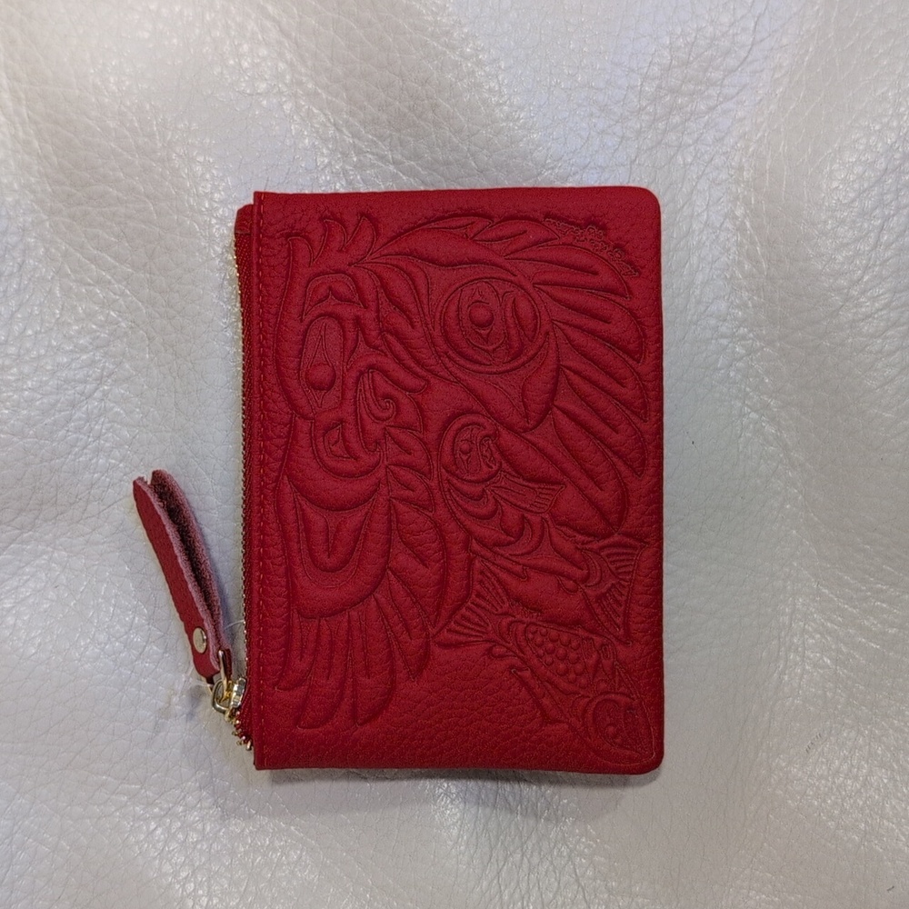 Indigenous 'Eagle & Salmon' Design By Douglas LaFortune Leather Coin Card Holder
